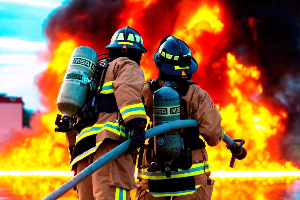 firefighters fighting training fire